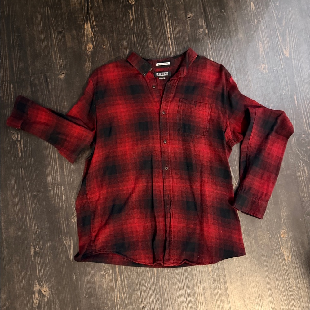 Men's Red and Black Flannel Shirt